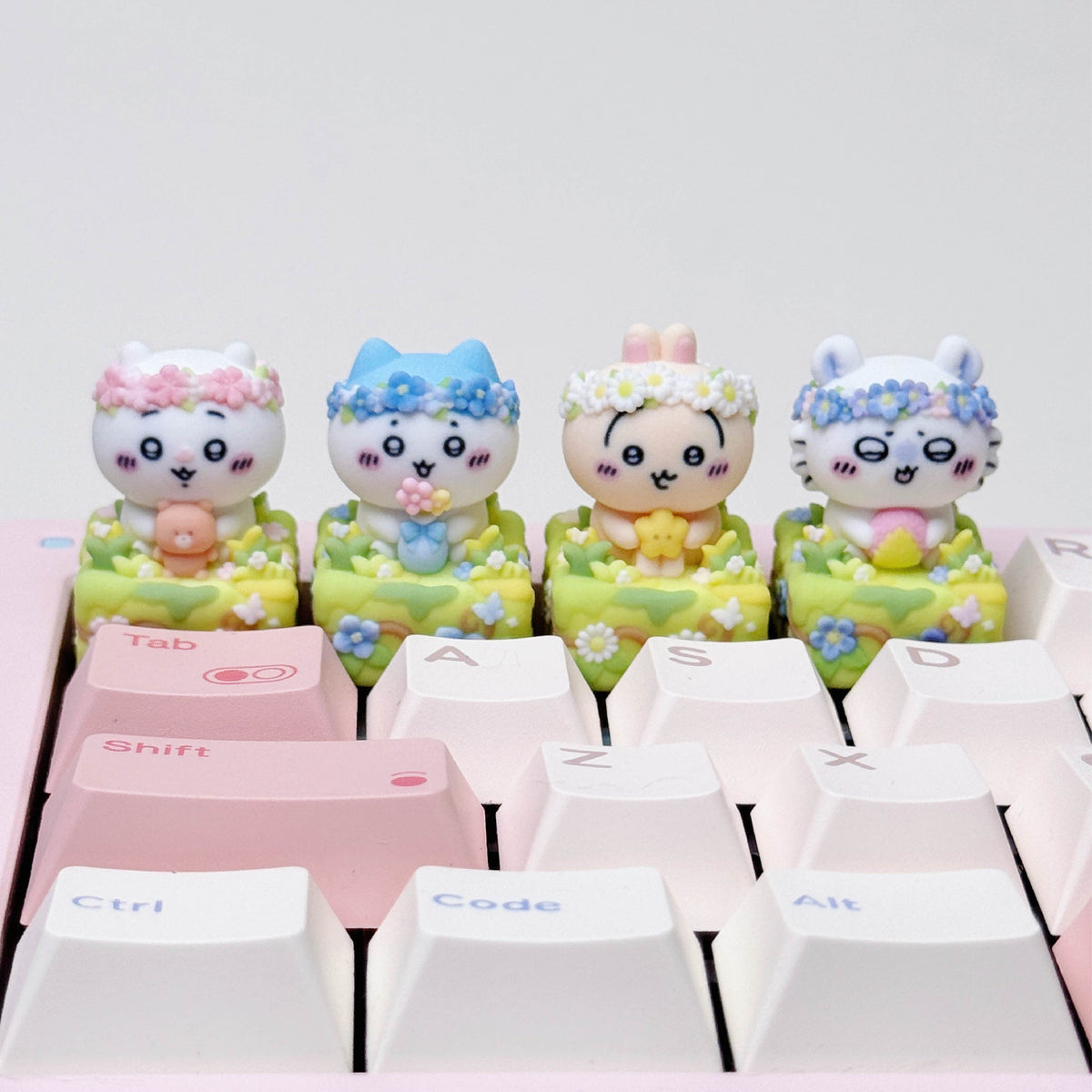 Flower Meadow Chiikawa Artisan Keycap Set | Cute Garden Animal Keycaps | Full-Color 3D Printed | Cherry MX Compatible