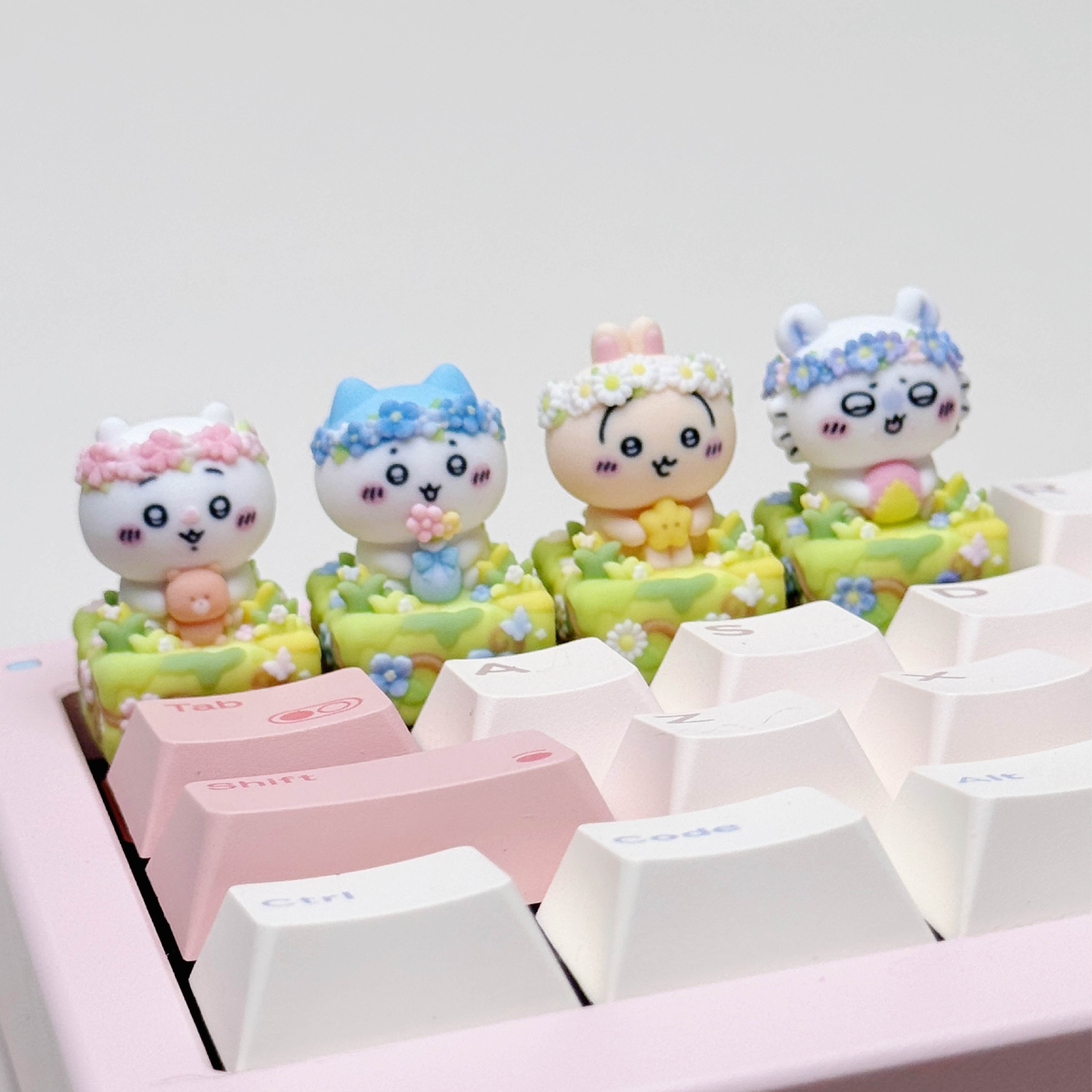 Flower Meadow Chiikawa Artisan Keycap Set | Cute Garden Animal Keycaps | Full-Color 3D Printed | Cherry MX Compatible