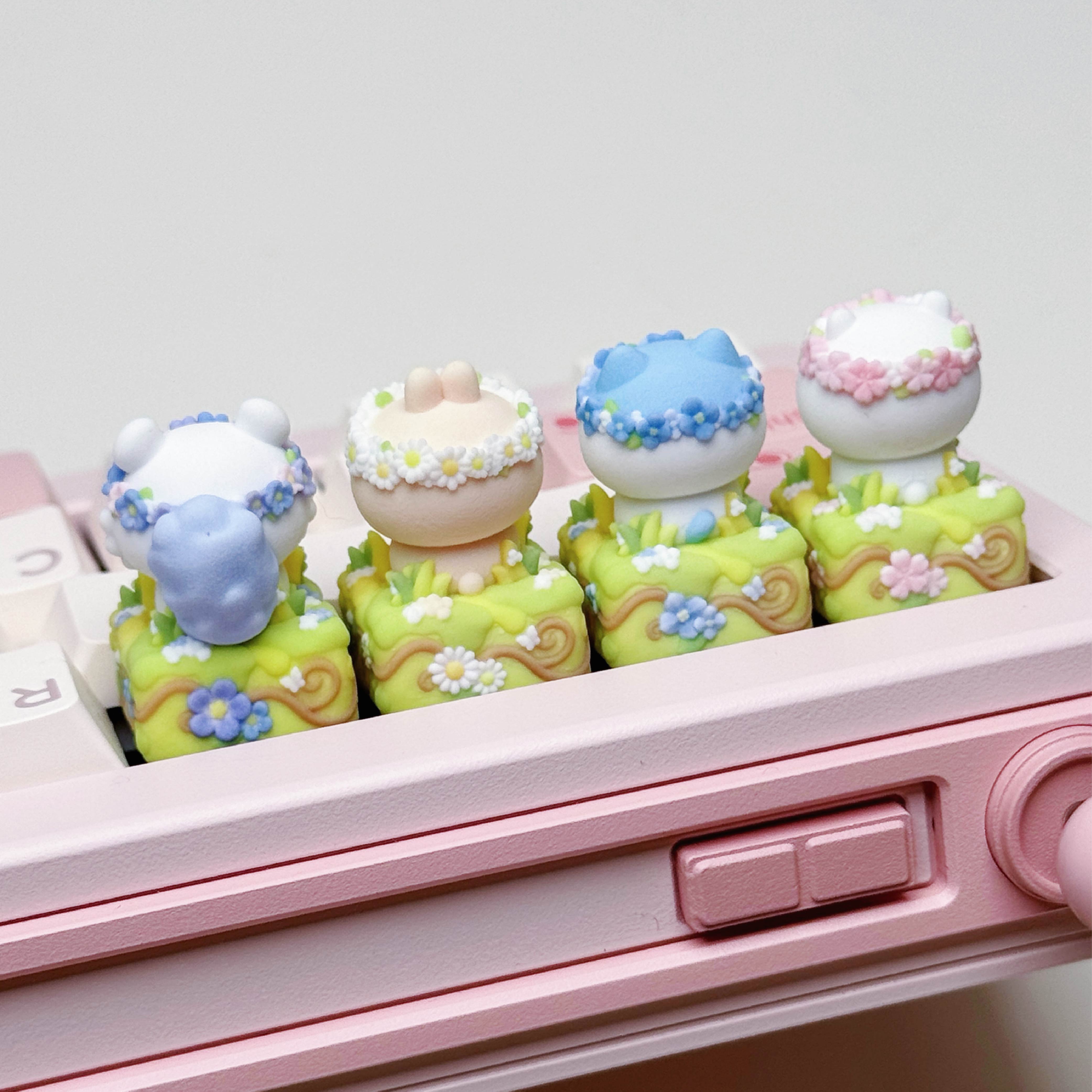Flower Meadow Chiikawa Artisan Keycap Set | Cute Garden Animal Keycaps | Full-Color 3D Printed | Cherry MX Compatible