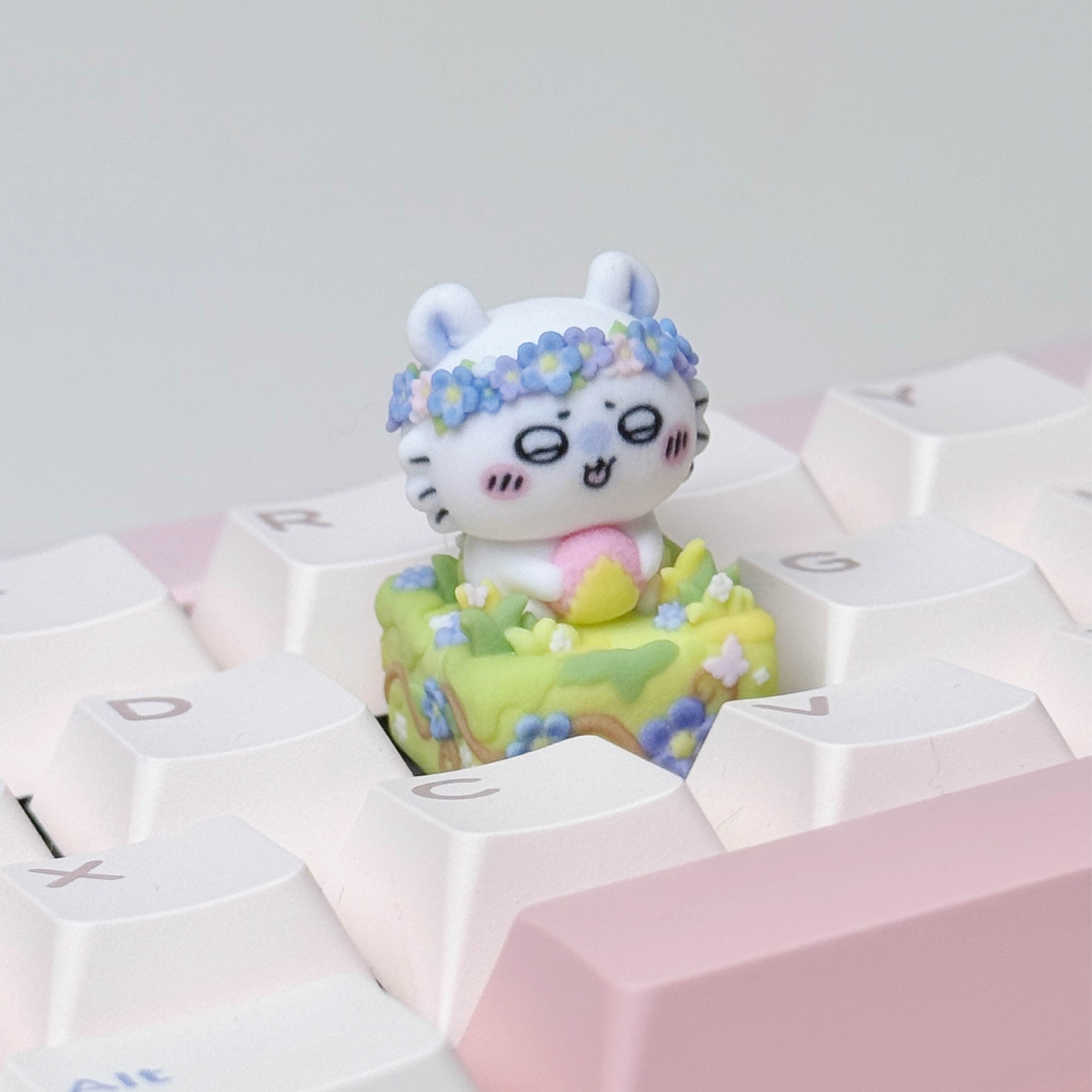 Flower Meadow Chiikawa Artisan Keycap Set | Cute Garden Animal Keycaps | Full-Color 3D Printed | Cherry MX Compatible
