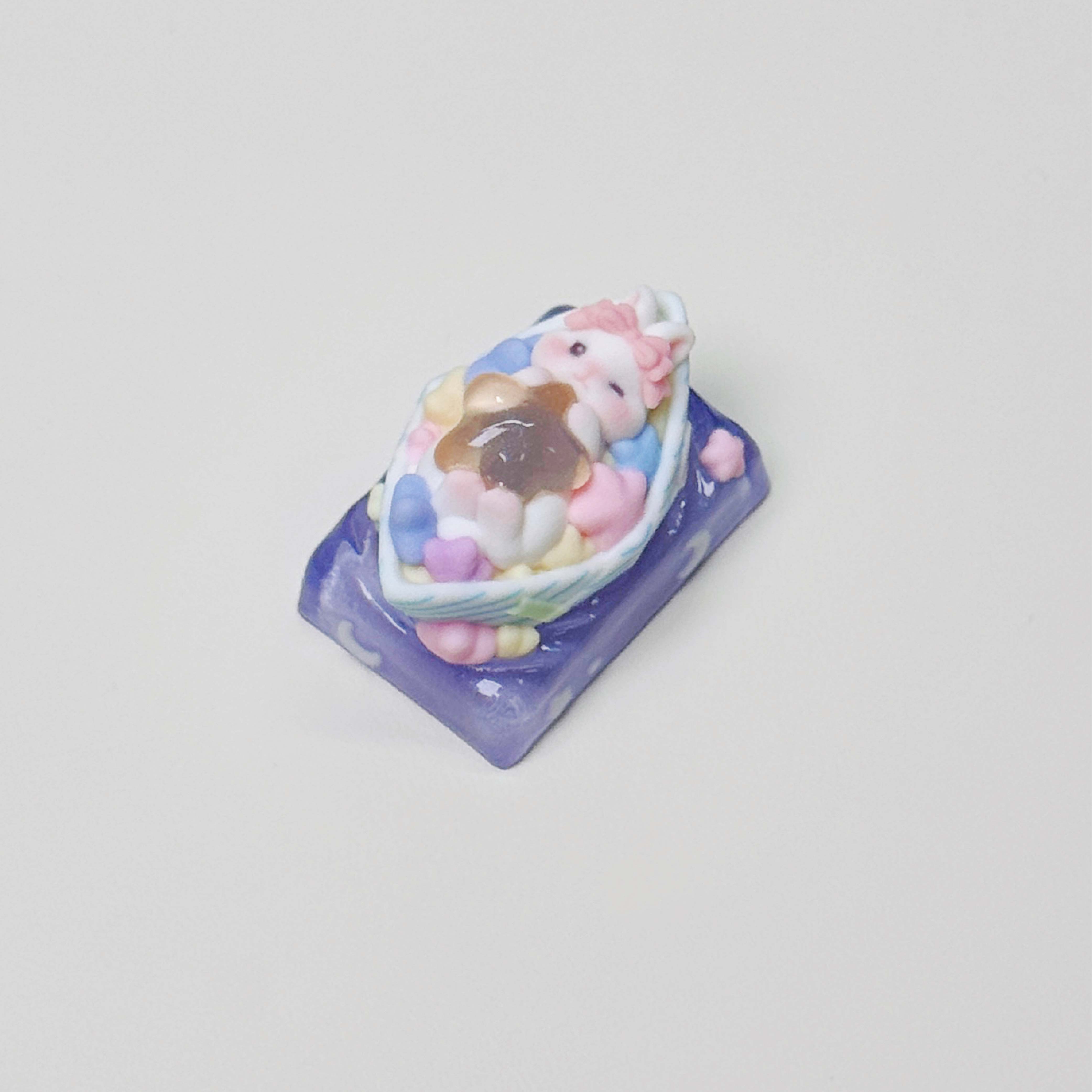 Paper Boat Bunny Artisan Keycap | 1.5u Resin Galaxy Starry Night | Kawaii Handcrafted Desk Gift