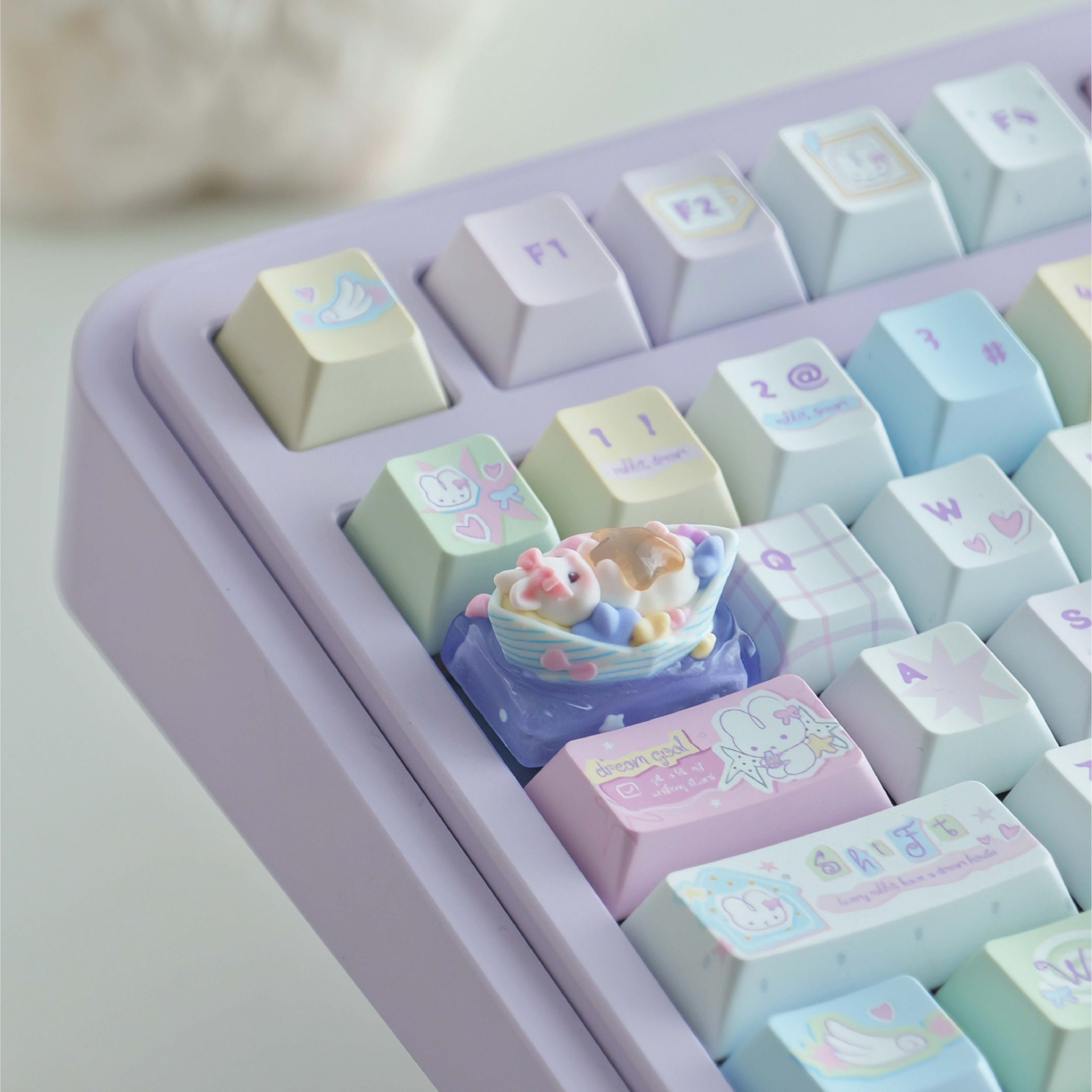 Paper Boat Bunny Artisan Keycap | 1.5u Resin Galaxy Starry Night | Kawaii Handcrafted Desk Gift