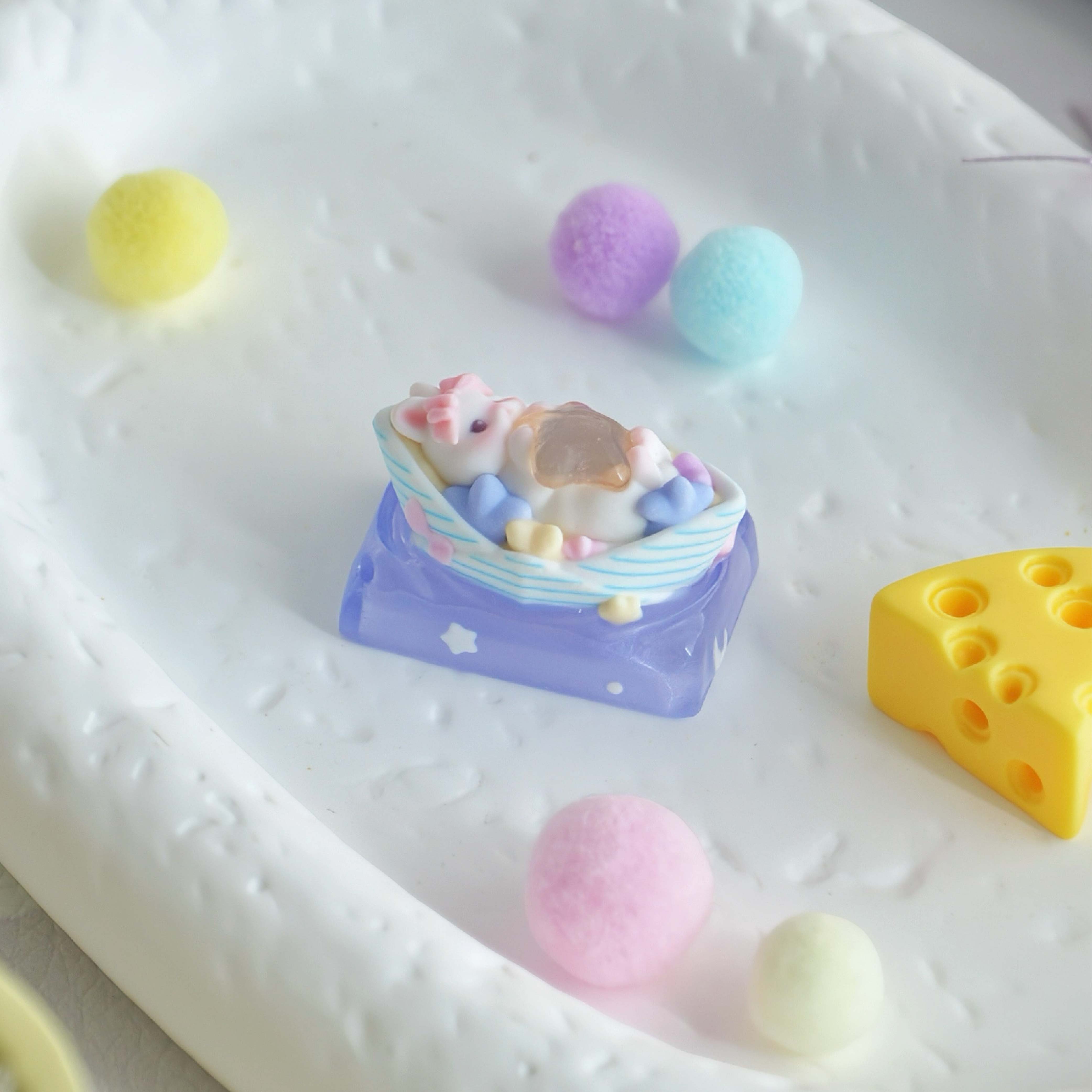Paper Boat Bunny Artisan Keycap | 1.5u Resin Galaxy Starry Night | Kawaii Handcrafted Desk Gift