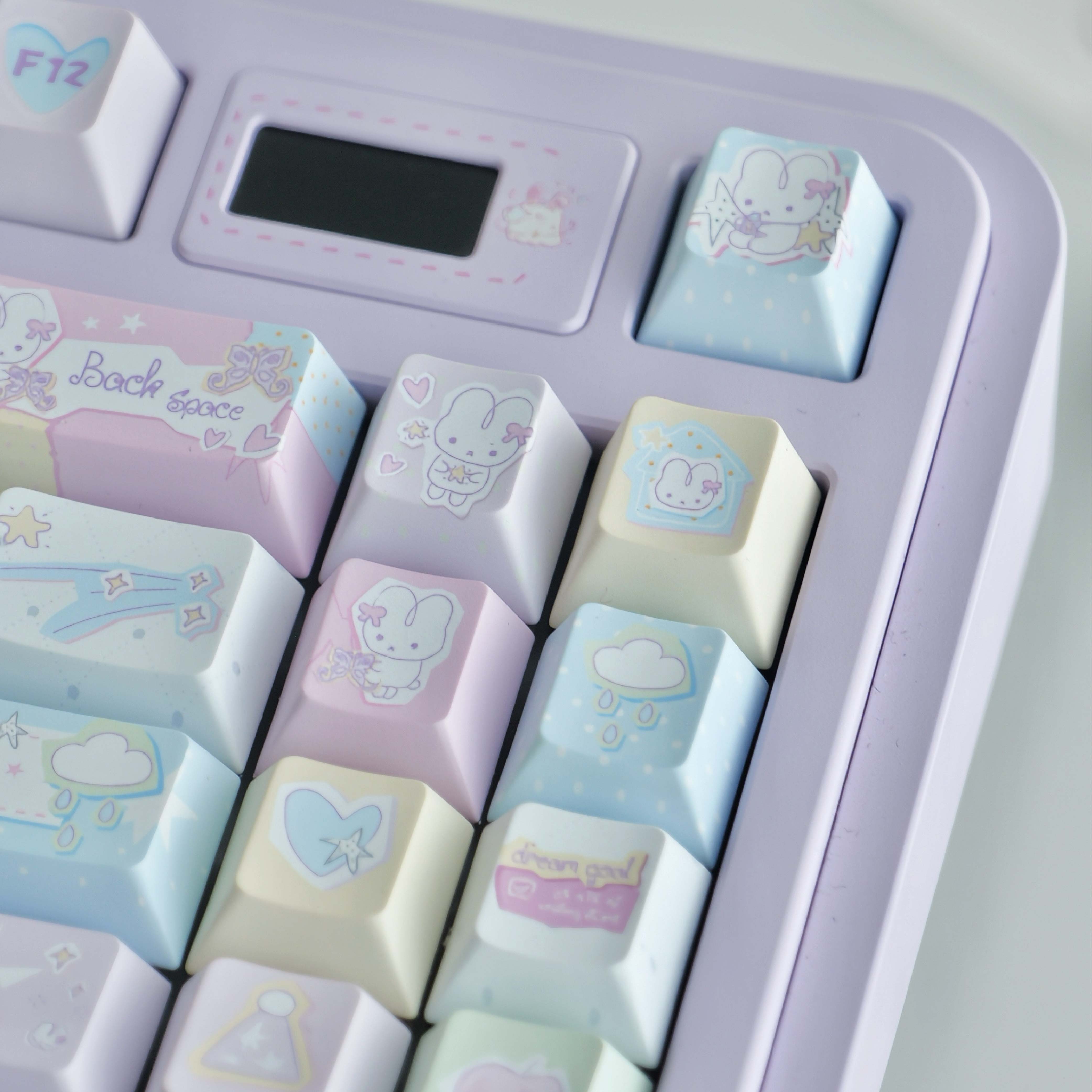 Candy Paper Bunny PBT Keycap Set | Hand-Illustrated Colorful 143-Key | Kawaii Journal-Style Desk Gift