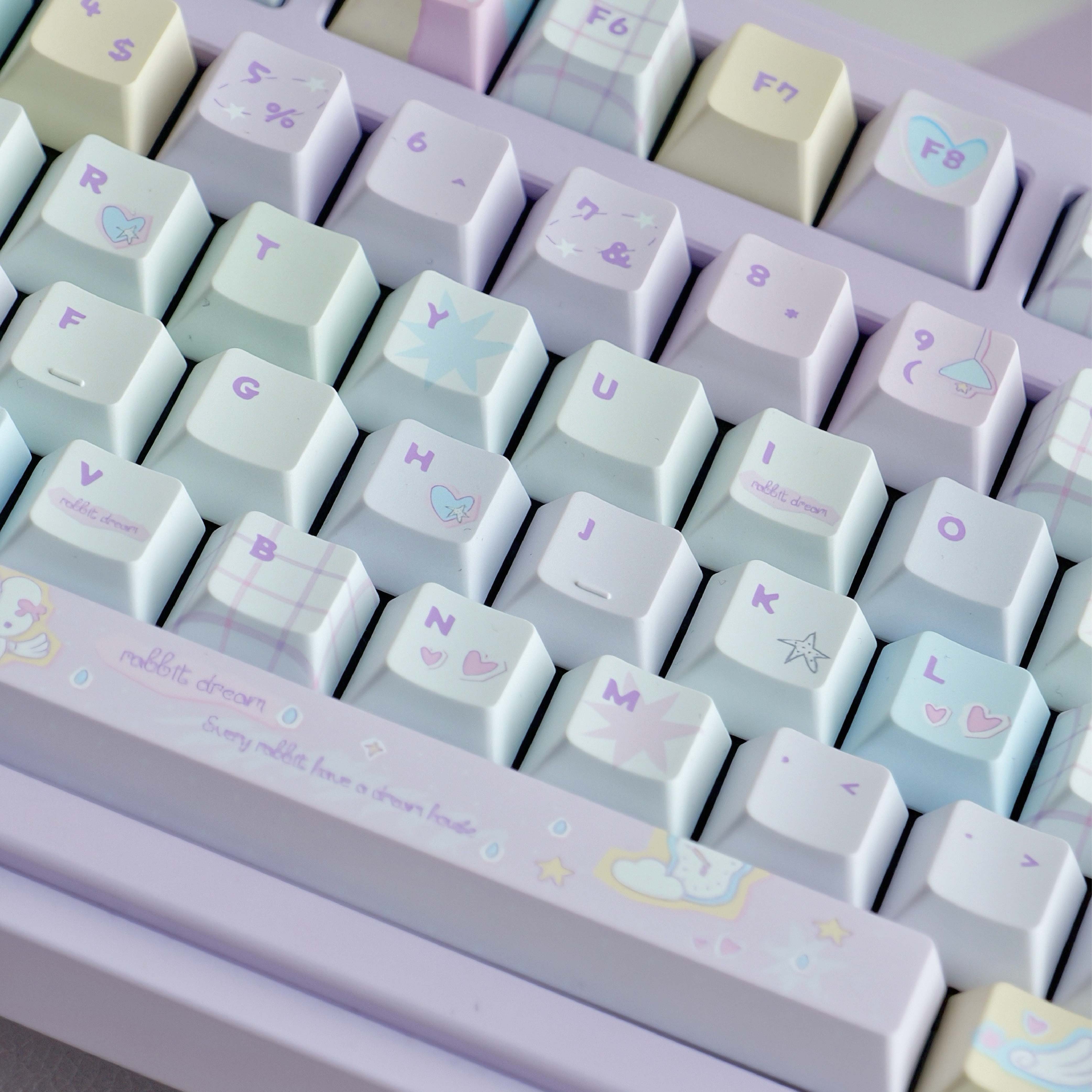 Candy Paper Bunny PBT Keycap Set | Hand-Illustrated Colorful 143-Key | Kawaii Journal-Style Desk Gift