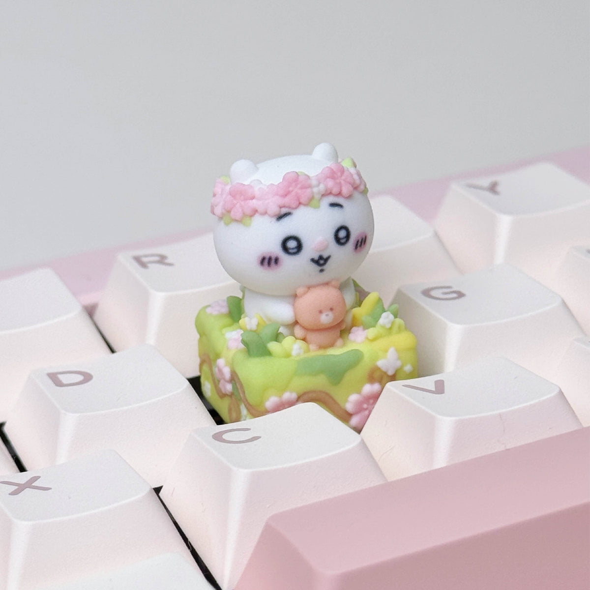 Flower Meadow Chiikawa Artisan Keycap Set | Cute Garden Animal Keycaps | Full-Color 3D Printed | Cherry MX Compatible