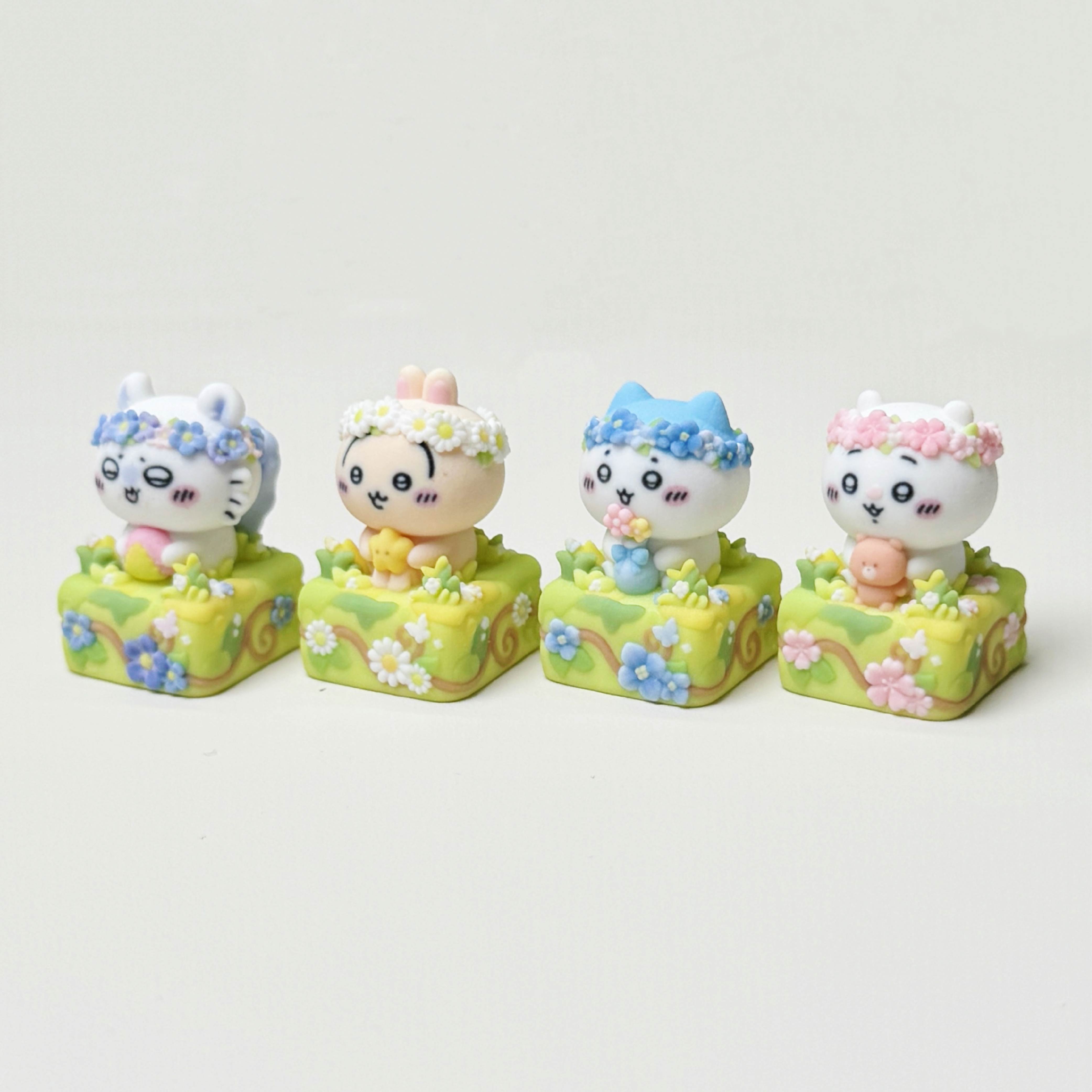 Flower Meadow Chiikawa Artisan Keycap Set | Cute Garden Animal Keycaps | Full-Color 3D Printed | Cherry MX Compatible