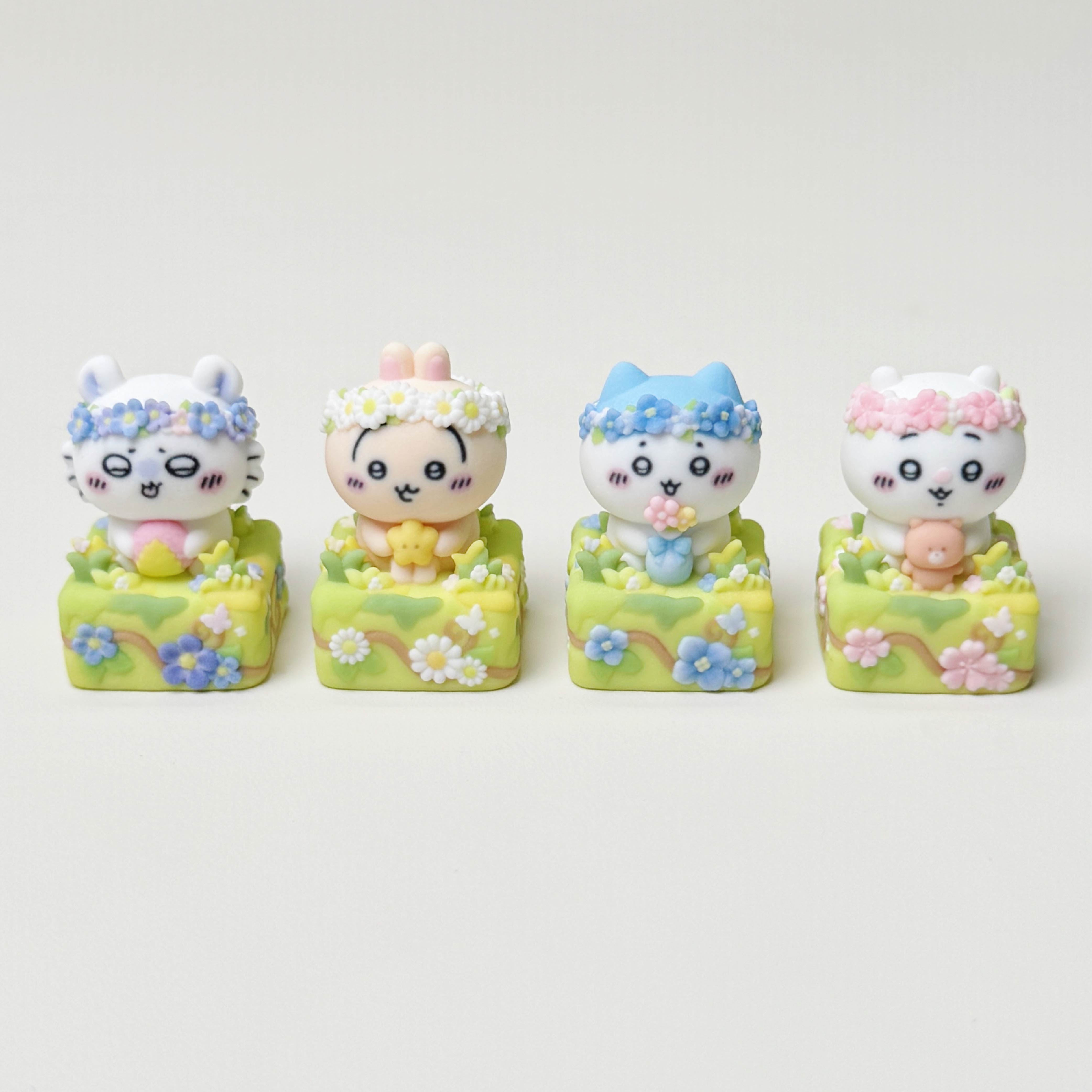 Flower Meadow Chiikawa Artisan Keycap Set | Cute Garden Animal Keycaps | Full-Color 3D Printed | Cherry MX Compatible