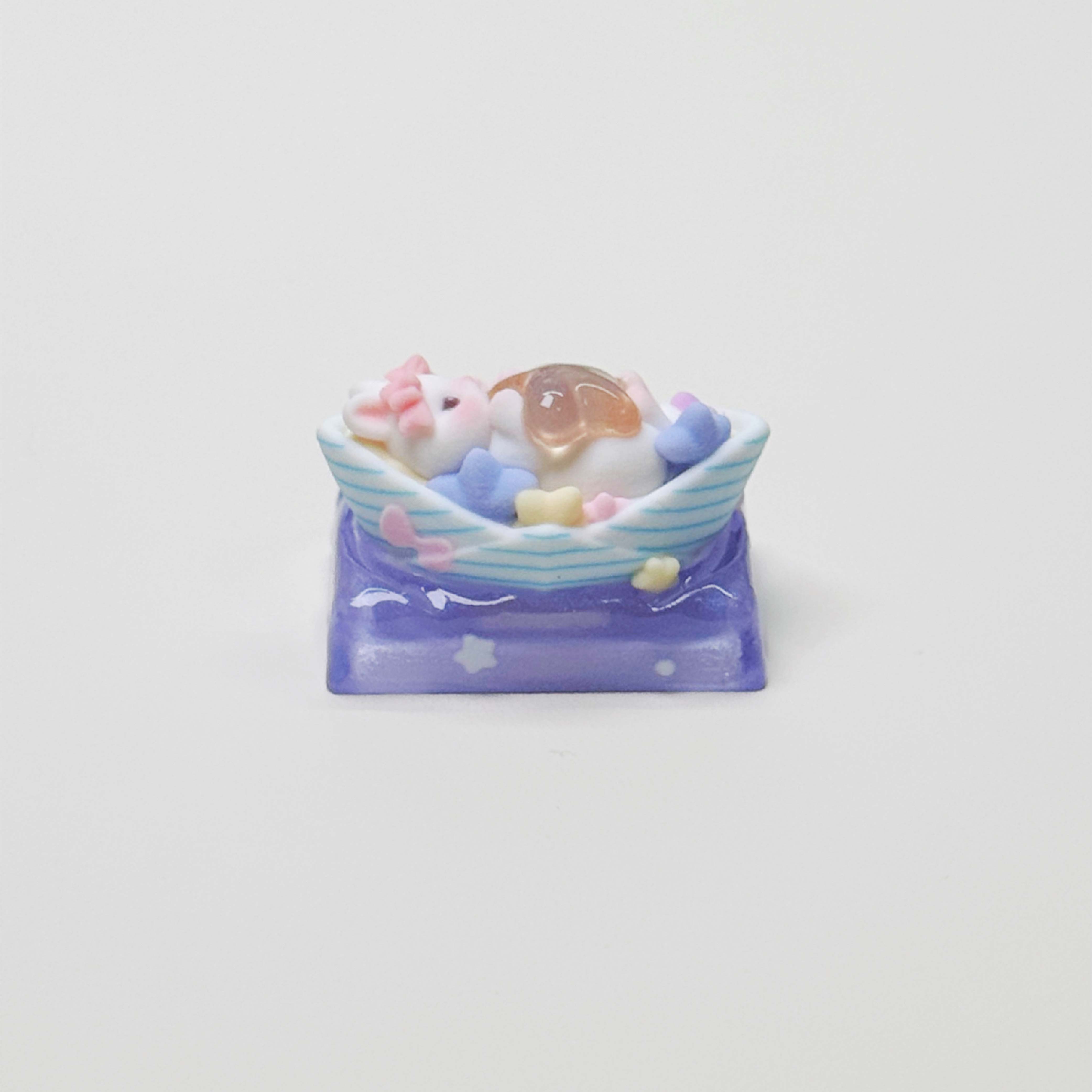 Paper Boat Bunny Artisan Keycap | 1.5u Resin Galaxy Starry Night | Kawaii Handcrafted Desk Gift