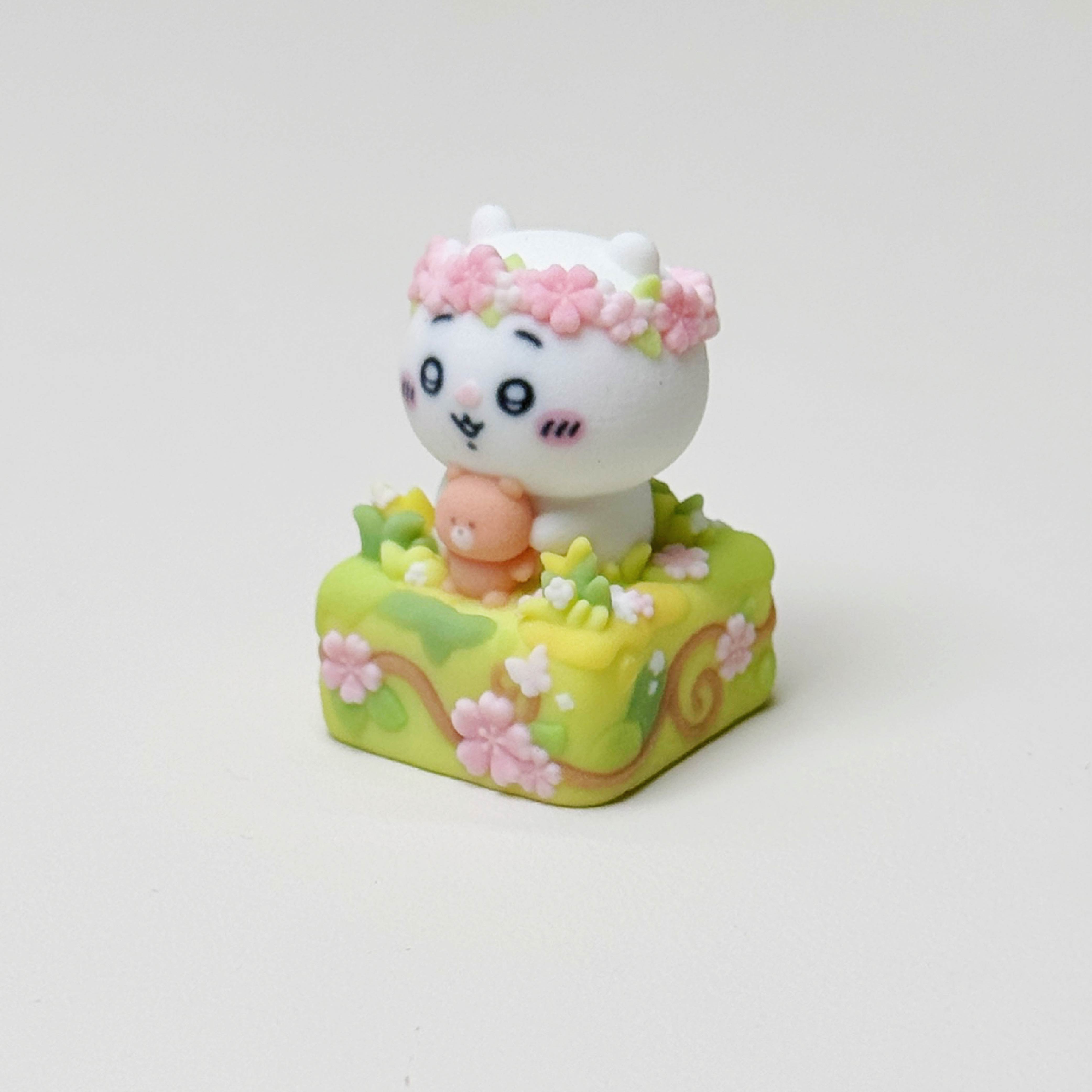 Flower Meadow Chiikawa Artisan Keycap Set | Cute Garden Animal Keycaps | Full-Color 3D Printed | Cherry MX Compatible