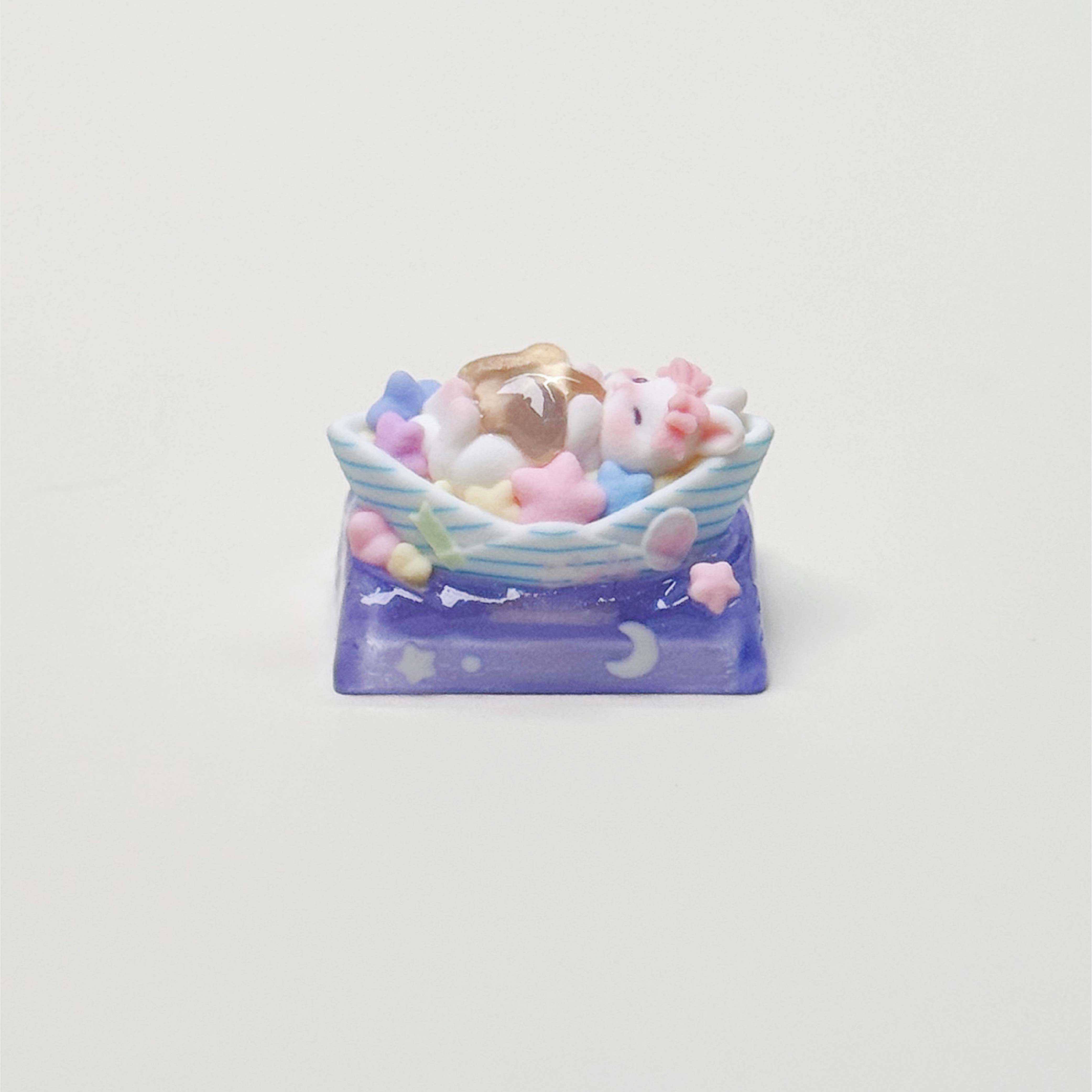 Paper Boat Bunny Artisan Keycap | 1.5u Resin Galaxy Starry Night | Kawaii Handcrafted Desk Gift