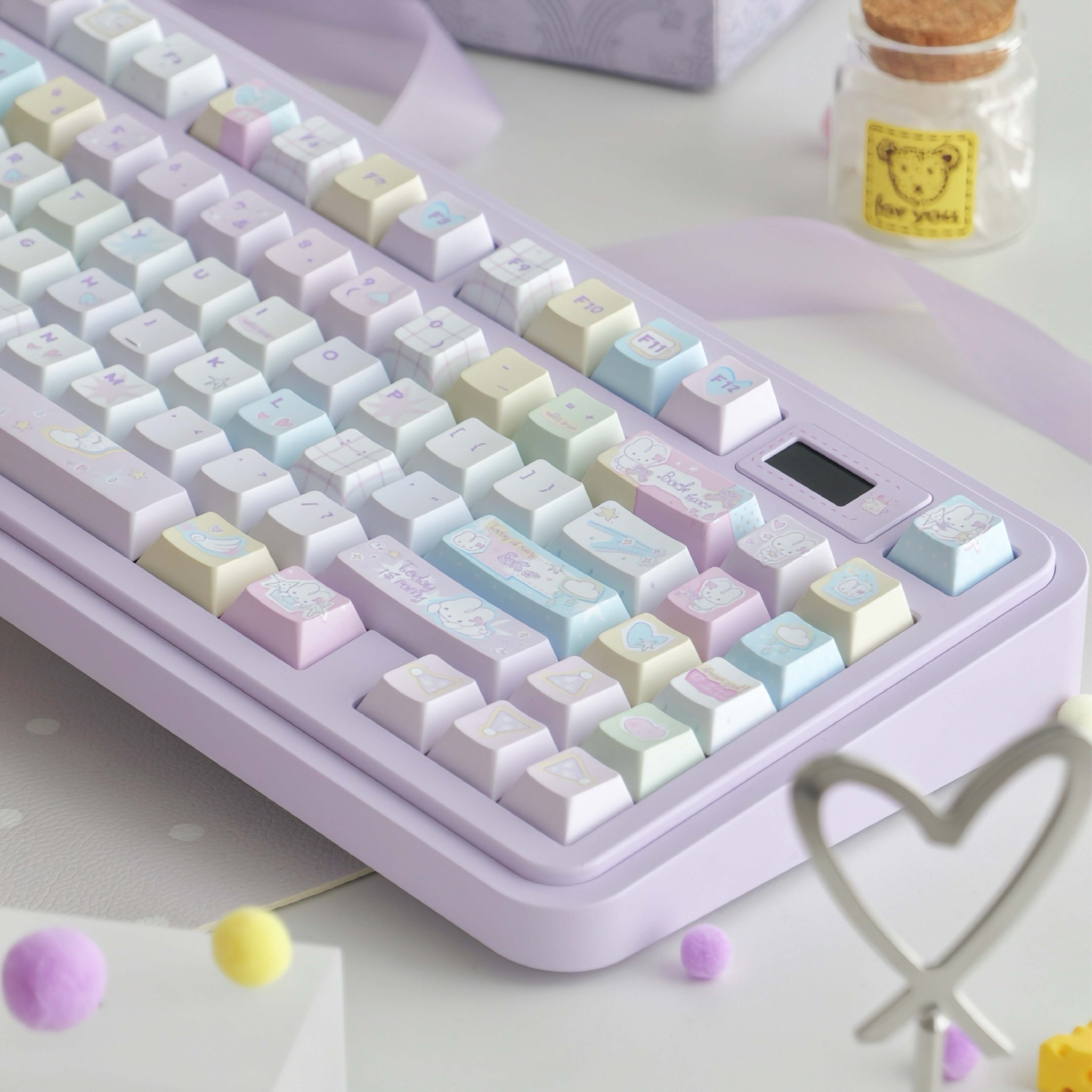 Candy Paper Bunny PBT Keycap Set | Hand-Illustrated Colorful 143-Key | Kawaii Journal-Style Desk Gift