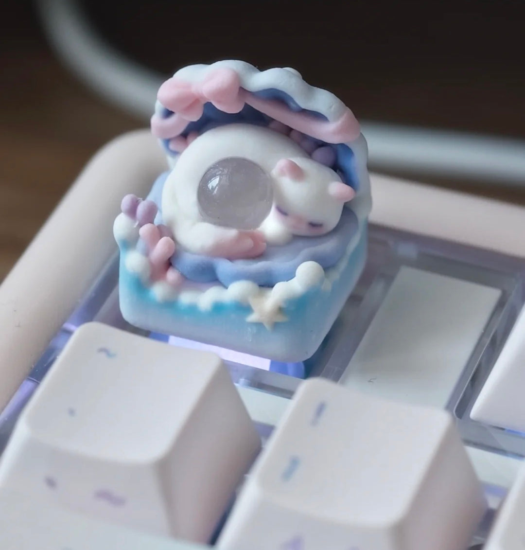 Ocean Magic Cat Artisan Keycap | Hand-Painted Resin Keycap | Aesthetic Desk Accessory on a real customer desk — photo 1