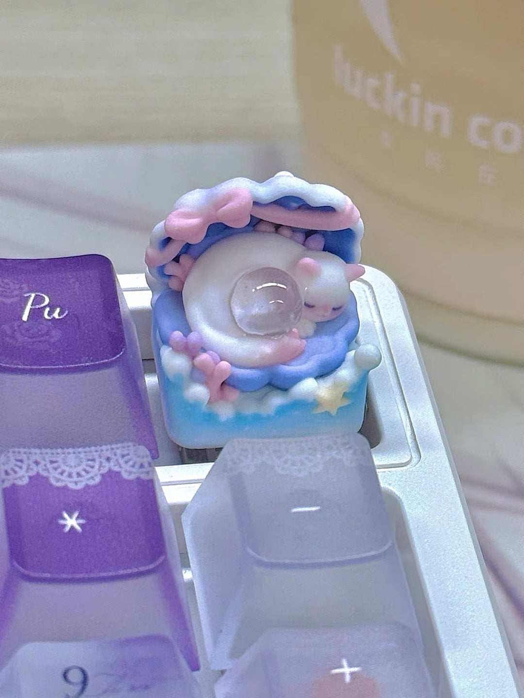 Ocean Magic Cat Artisan Keycap | Hand-Painted Resin Keycap | Aesthetic Desk Accessory on a real customer desk — photo 7