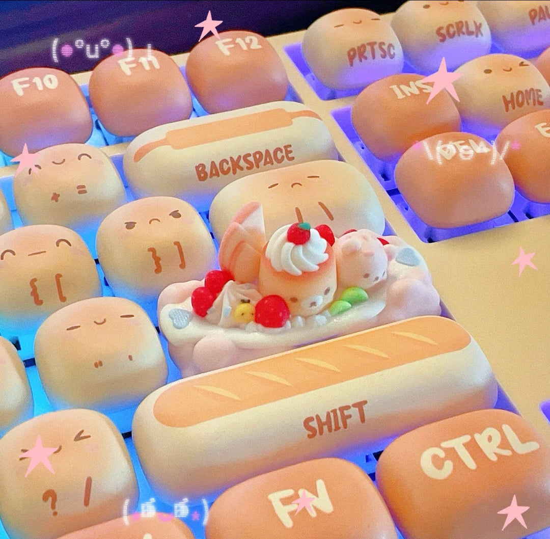Pudding Boat Cream Bear Artisan Keycap | Pastel Kawaii Keycap | Pink Blue Keyboard Gift on a real customer desk — photo 1