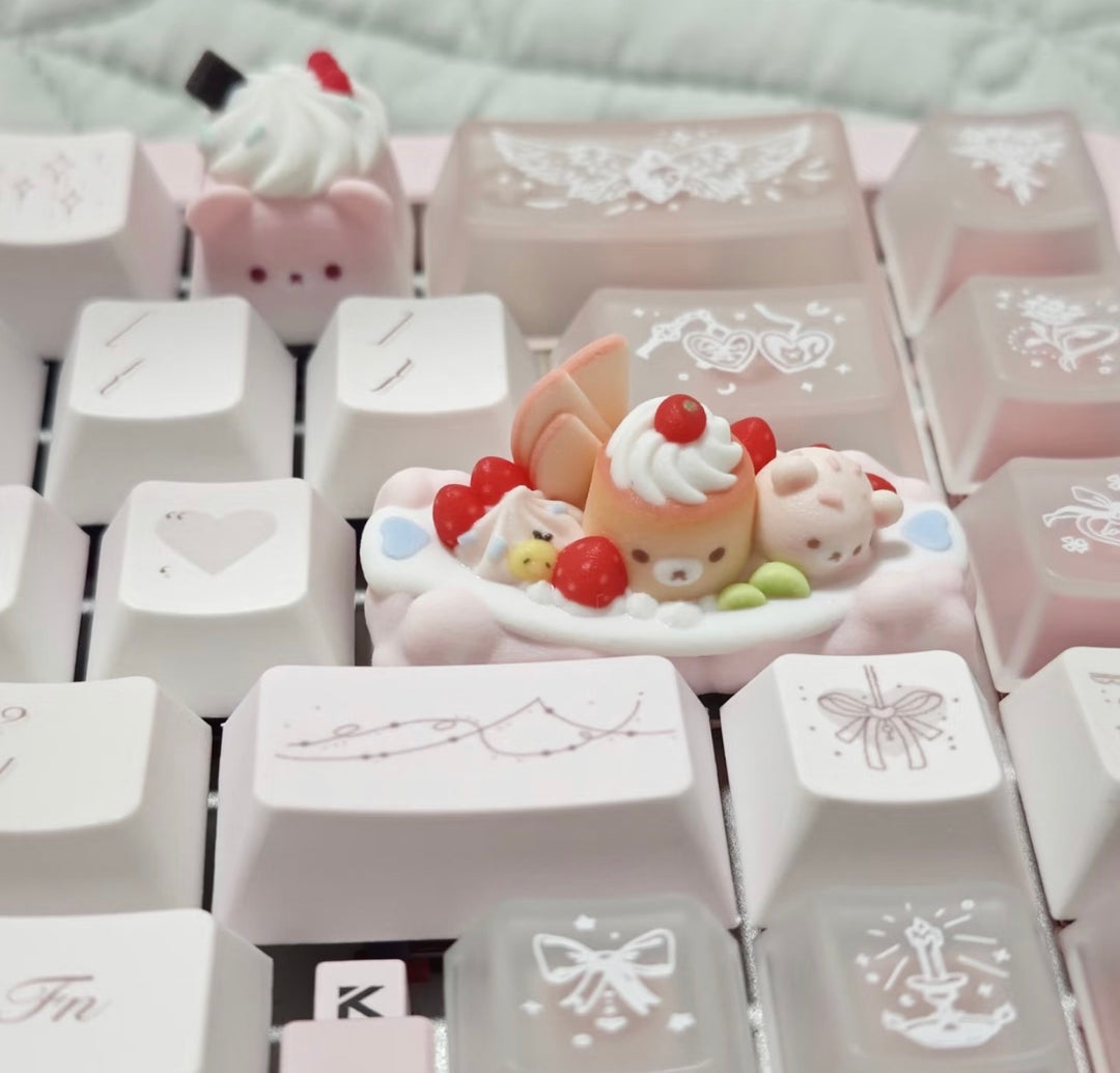 Pudding Boat Cream Bear Artisan Keycap | Pastel Kawaii Keycap | Pink Blue Keyboard Gift on a real customer desk — photo 3