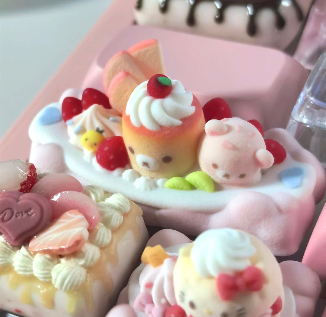 Pudding Boat Cream Bear Artisan Keycap | Pastel Kawaii Keycap | Pink Blue Keyboard Gift on a real customer desk — photo 4