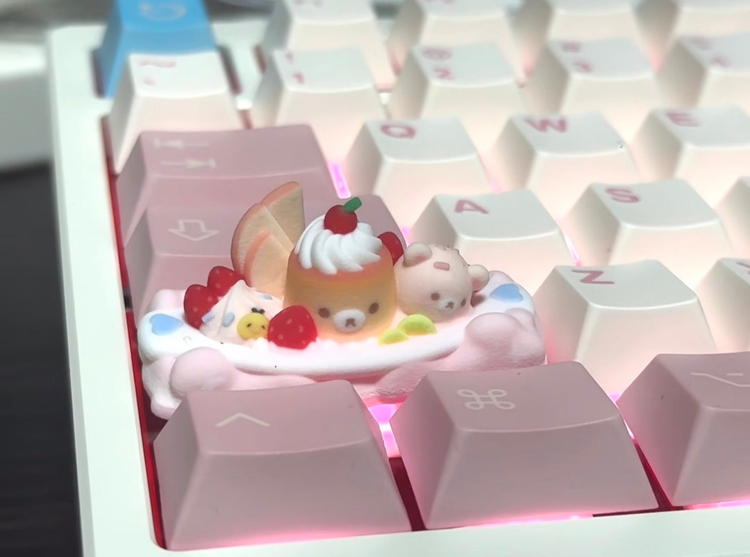 Pudding Boat Cream Bear Artisan Keycap | Pastel Kawaii Keycap | Pink Blue Keyboard Gift on a real customer desk — photo 5