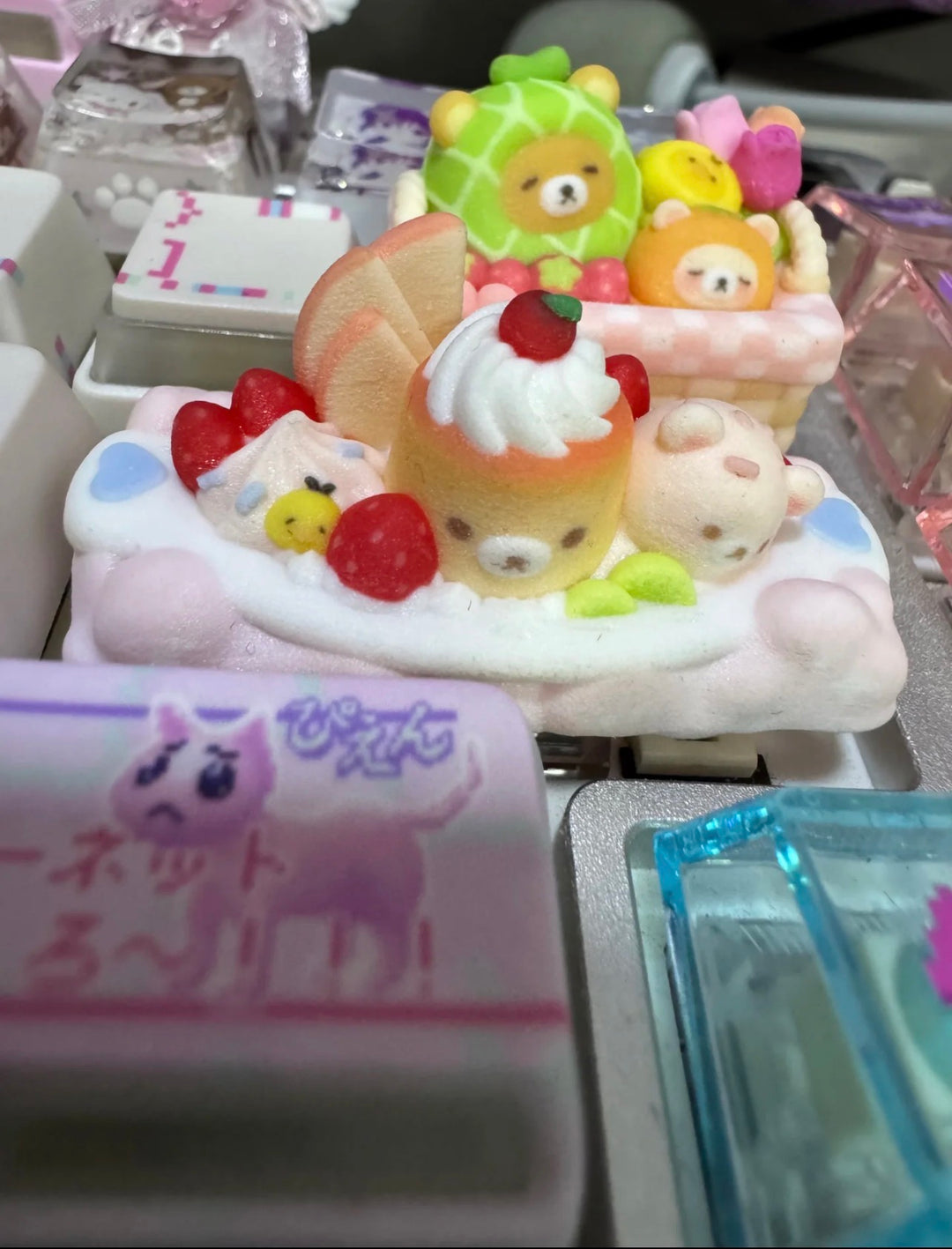Pudding Boat Cream Bear Artisan Keycap | Pastel Kawaii Keycap | Pink Blue Keyboard Gift on a real customer desk — photo 6