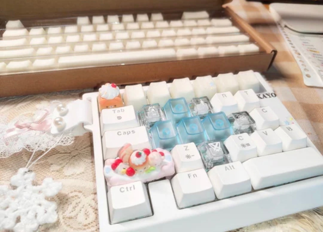 Pudding Boat Cream Bear Artisan Keycap | Pastel Kawaii Keycap | Pink Blue Keyboard Gift on a real customer desk — photo 8