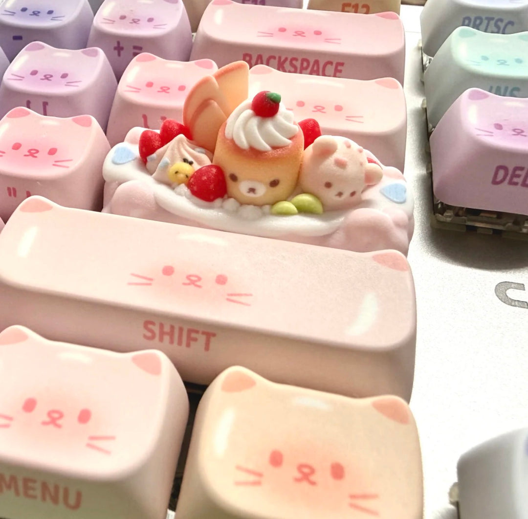 Pudding Boat Cream Bear Artisan Keycap | Pastel Kawaii Keycap | Pink Blue Keyboard Gift on a real customer desk — photo 9