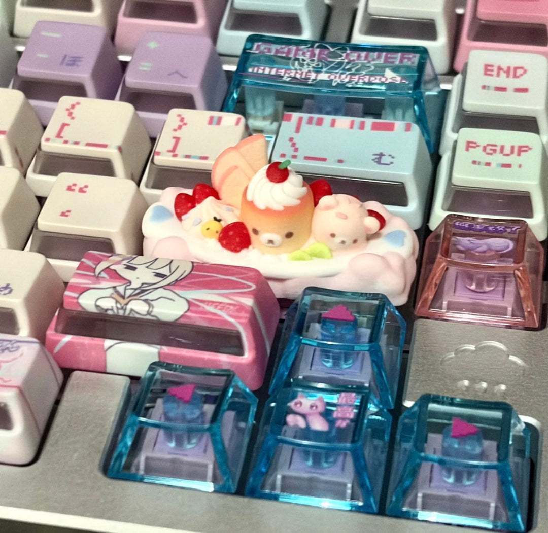 Pudding Boat Cream Bear Artisan Keycap | Pastel Kawaii Keycap | Pink Blue Keyboard Gift on a real customer desk — photo 10